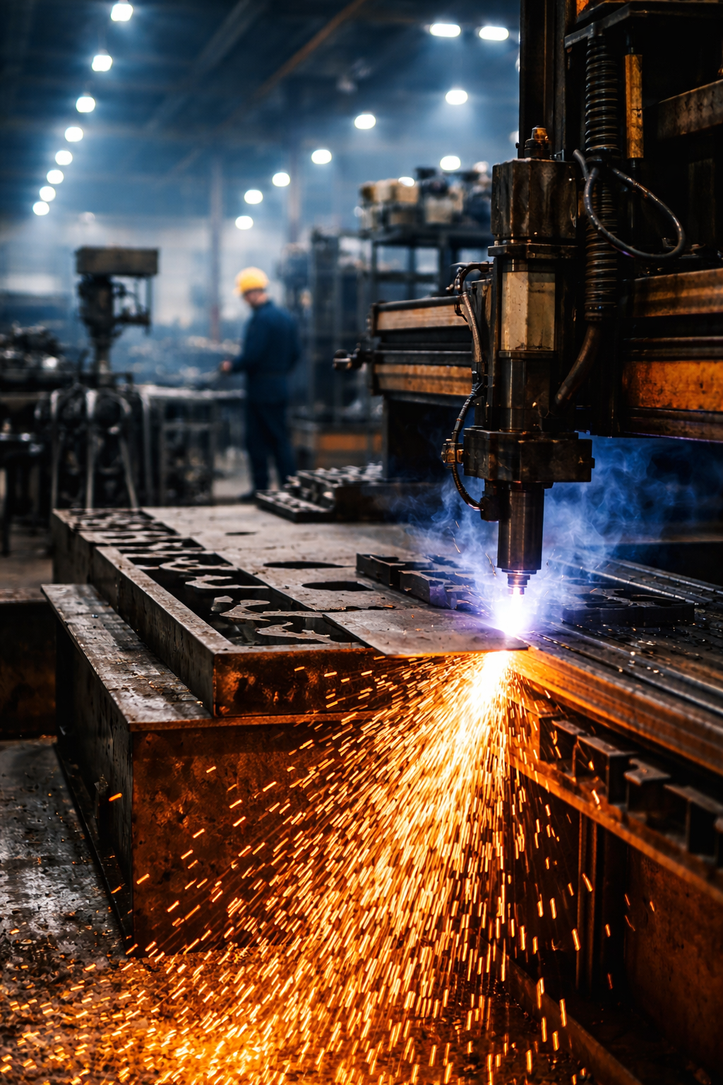 Plasma cutter in action at workshop